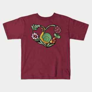 Garden Snail Flower Heart Kids T-Shirt